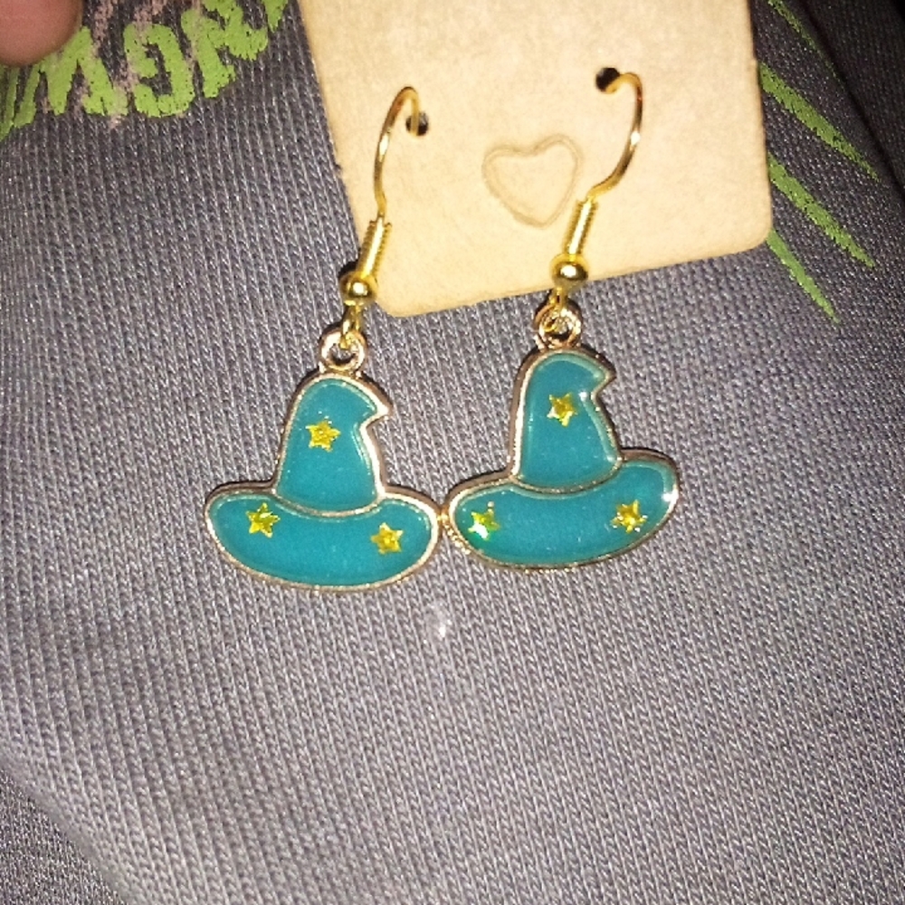 Witch Hat Earrings - Blue and Gold
